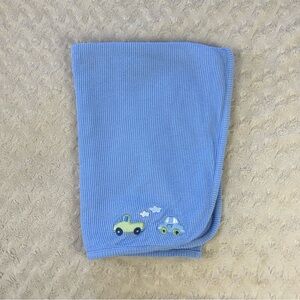 Just Born Car Truck Baby Blanket Blue Thermal Waffle Weave Green Clouds Cotton